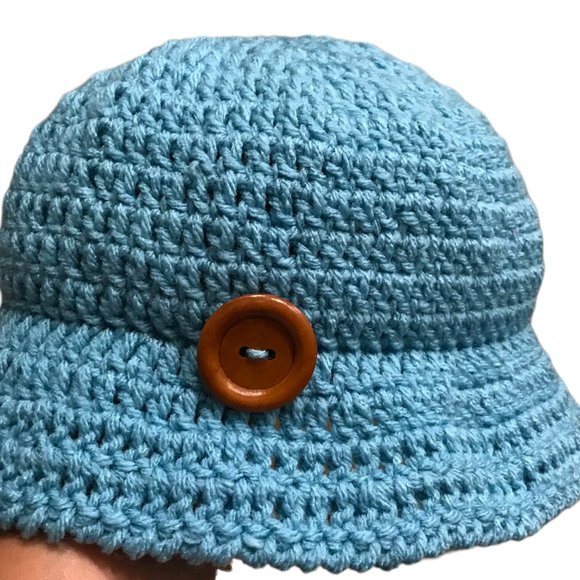 Brand New Handmade Crochet Bucket Hat with a nice button on the side, Adult Size - Picture 2 of 5